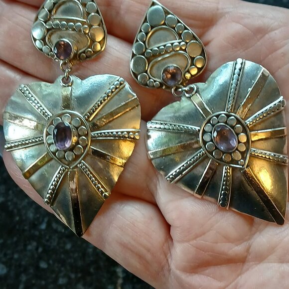 Earrings - Custom Made - Sterling Silver - 18K gold - Amethyst - Picture 1 of 6